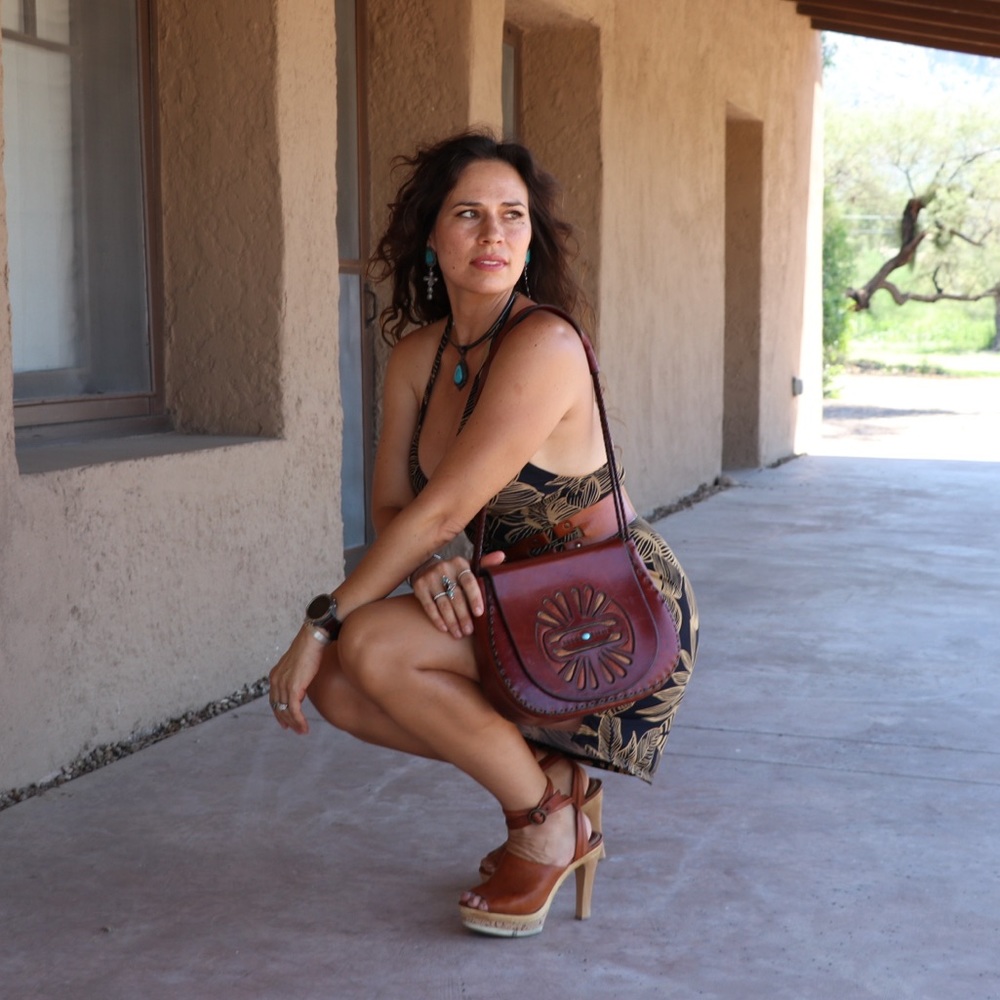 RARE 60s 70s VTG WYLY’s Leather SaddleBag Statement Purse Native Gypsy Boho OOAK
